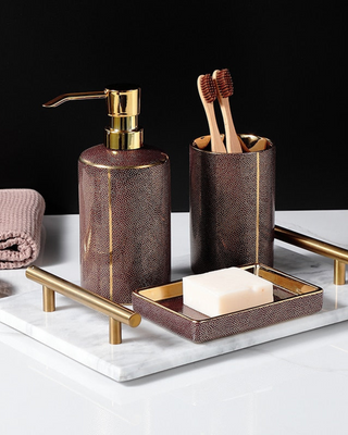 Ceramic Bathroom Set with Gold Accents