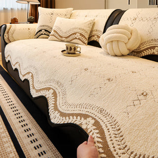 Plush Anti-Scratch Sofa Cover with Wavy Edge