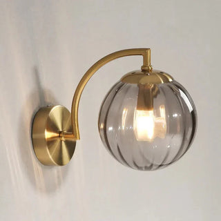 Ribbed Glass LED Wall Light with Brass Arm