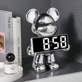 Digital Clock with Chrome Teddy Bear