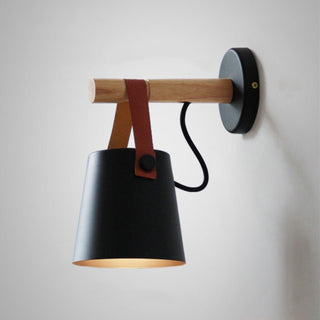 Nordic Cone Leather and Wood Wall Light