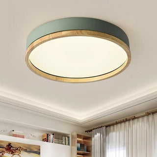 Round Nordic Wood Flush Mount Ceiling Light
