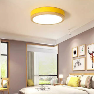 Round Nordic Wood Flush Mount Ceiling Light