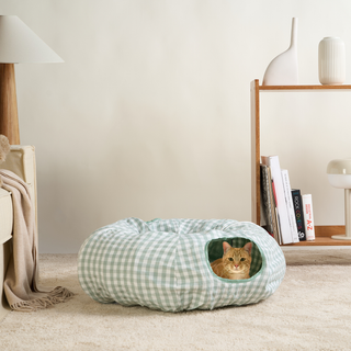 Foldable Tartan Cat Bed and Play Tunnel