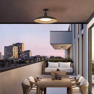 Black Round Semi-Flush Mount Outdoor Light