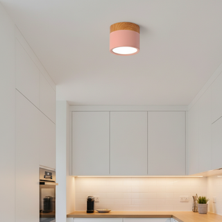 Minimalist Aluminum Ceiling Light with Wood Accent
