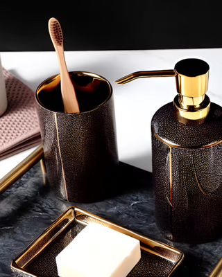 Ceramic Bathroom Set with Gold Accents