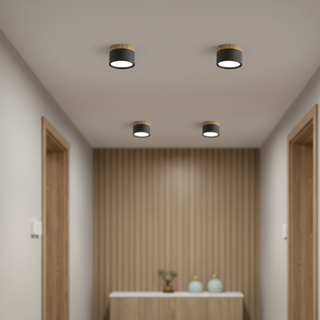 Minimalist Aluminum Ceiling Light with Wood Accent