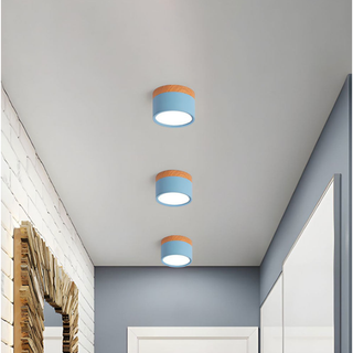 Minimalist Aluminum Ceiling Light with Wood Accent