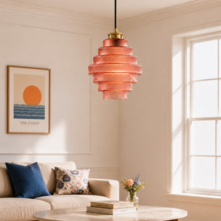 Art Deco Ribbed Glass Pendant Light With Tiered Bottle Design