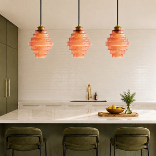 Art Deco Ribbed Glass Pendant Light With Tiered Bottle Design