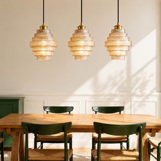 Art Deco Ribbed Glass Pendant Light With Tiered Bottle Design