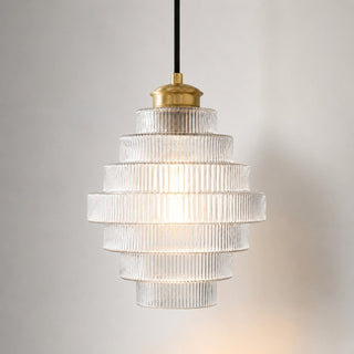 Art Deco Ribbed Glass Pendant Light With Tiered Bottle Design