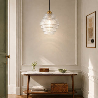 Art Deco Ribbed Glass Pendant Light With Tiered Bottle Design