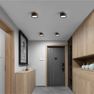 Minimalist Aluminum Ceiling Light with Wood Accent