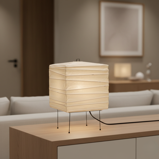 Japandi Table Lamp with Paper Shade