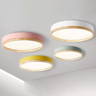 Round Nordic Wood Flush Mount Ceiling Light