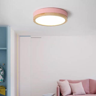 Round Nordic Wood Flush Mount Ceiling Light