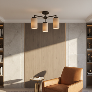 Vintage Fabric Semi Flush Ceiling Light