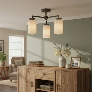 Vintage Fabric Semi Flush Ceiling Light
