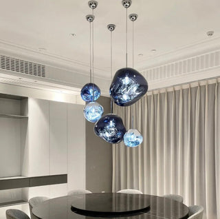 Modern Chrome Pebble Pendant Light Cluster