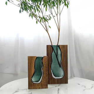 Scandinavian Glass and Wood Vase