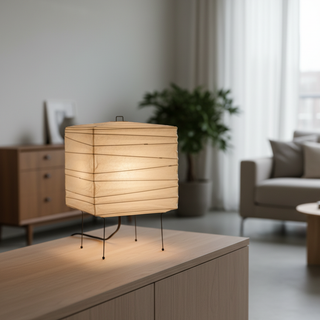 Japandi Table Lamp with Paper Shade