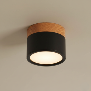 Minimalist Aluminum Ceiling Light with Wood Accent