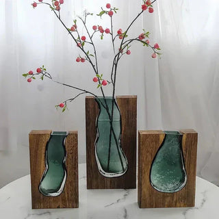 Scandinavian Glass and Wood Vase