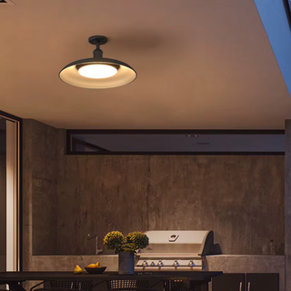 Black Round Semi-Flush Mount Outdoor Light