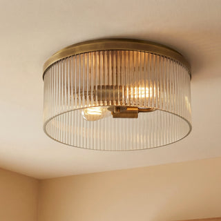 Retro Ribbed Glass Flush Mount Ceiling Light