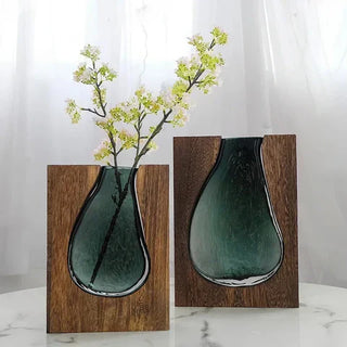 Scandinavian Glass and Wood Vase