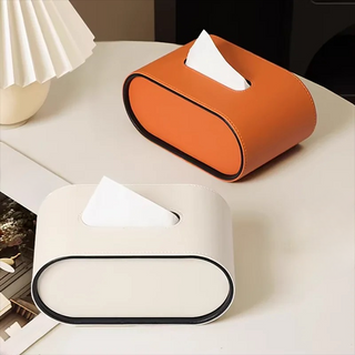 Elegant Oval Leather Tissue Box