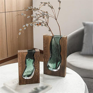 Scandinavian Glass and Wood Vase