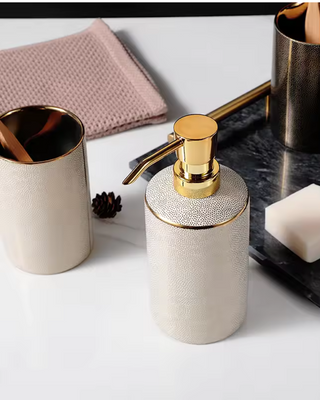 Ceramic Bathroom Set with Gold Accents