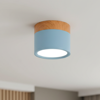 Minimalist Aluminum Ceiling Light with Wood Accent
