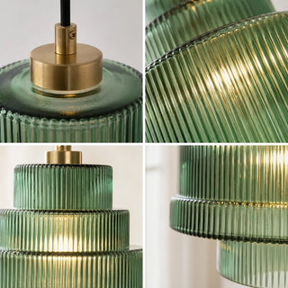 Art Deco Ribbed Glass Pendant Light With Tiered Bottle Design