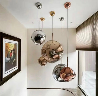 Modern Chrome Pebble Pendant Light Cluster