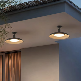 Black Round Semi-Flush Mount Outdoor Light