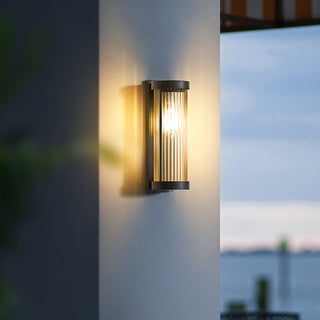 Cylindrical Metal and Glass Outdoor Wall Lamp
