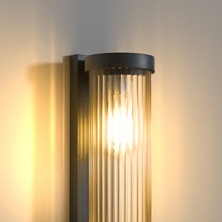 Cylindrical Metal and Glass Outdoor Wall Lamp