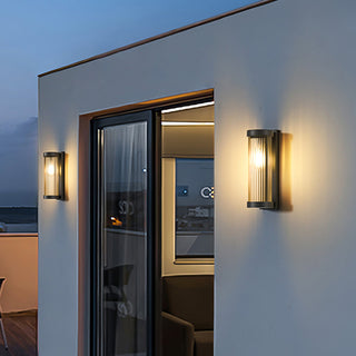 Cylindrical Metal and Glass Outdoor Wall Lamp