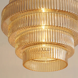 Art Deco Ribbed Glass Pendant Light With Tiered Bottle Design