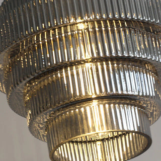 Art Deco Ribbed Glass Pendant Light With Tiered Bottle Design