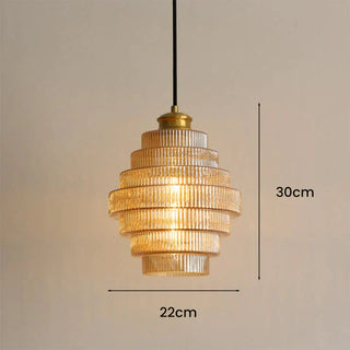 Art Deco Ribbed Glass Pendant Light With Tiered Bottle Design
