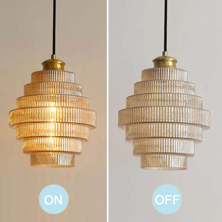 Art Deco Ribbed Glass Pendant Light With Tiered Bottle Design