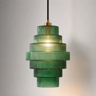 Art Deco Ribbed Glass Pendant Light With Tiered Bottle Design