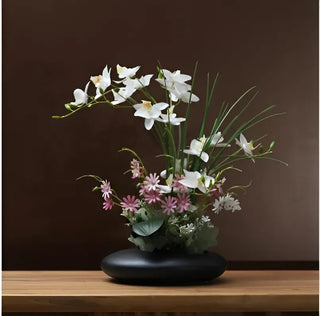 Ceramic Dove Vase with Orchid Faux Flower Figurines