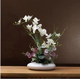 Ceramic Dove Vase with Orchid Faux Flower Figurines
