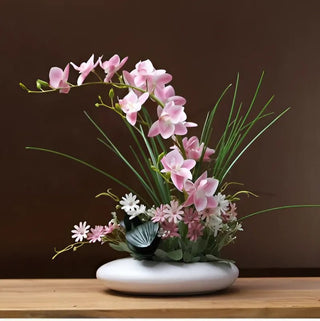 Ceramic Dove Vase with Orchid Faux Flower Figurines